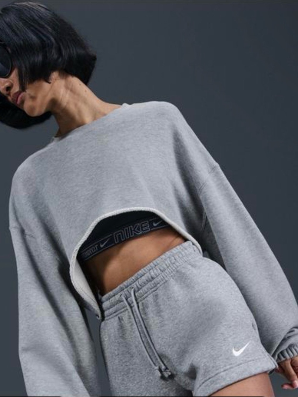 Nike Grey Cropped Crewneck Sweatshirt Slouchy Oversized